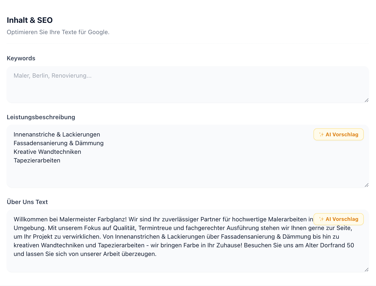 Screenshot: Automatische SEO-Optimierung in Aktion