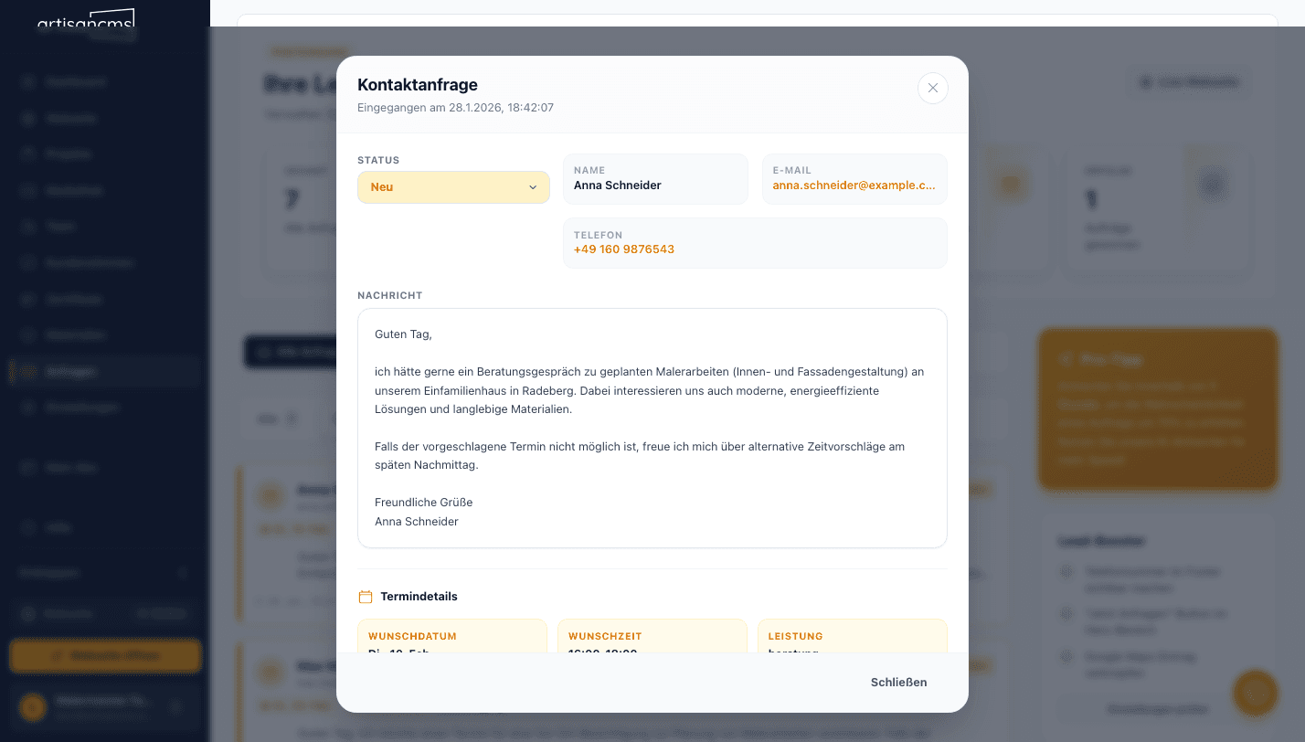 Screenshot: Kundenkommunikation