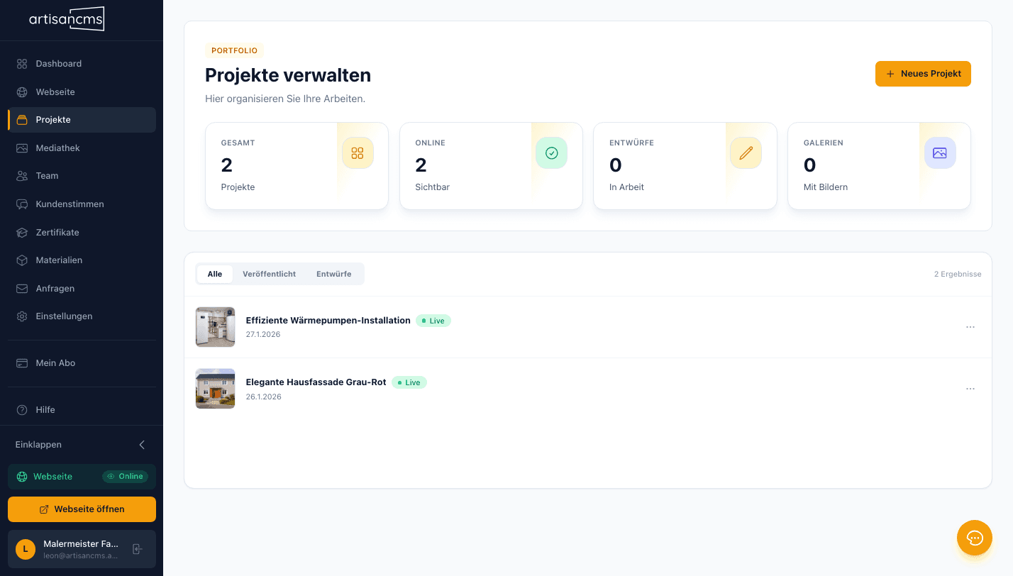 Screenshot: Projektgalerie