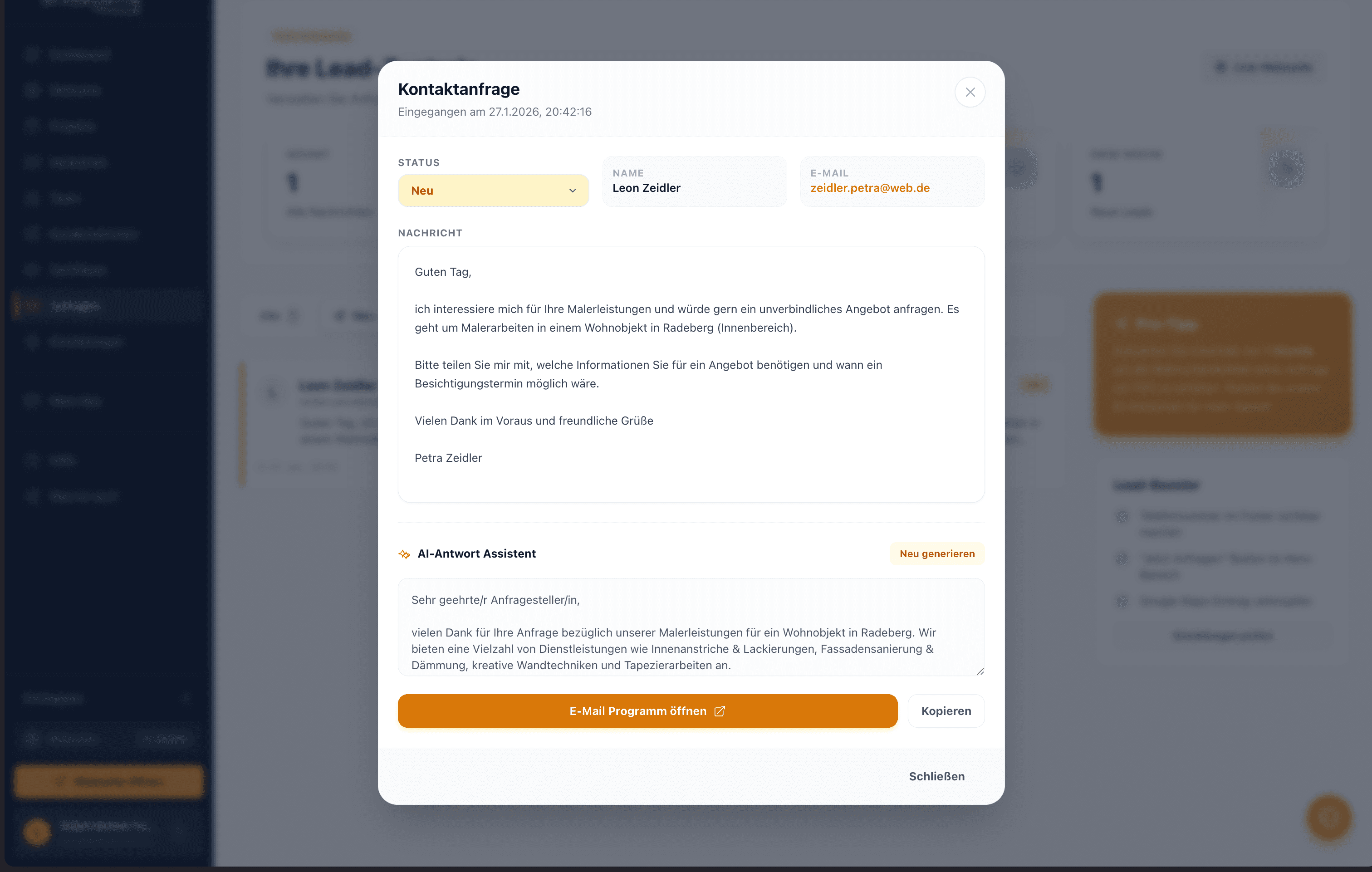 Screenshot: KI-E-Mail-Assistent in Aktion